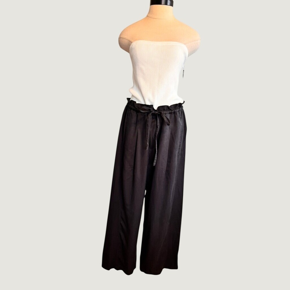 Central Park West Bayville Jumpsuit Black White Wide Leg Strapless M Ankle Wide